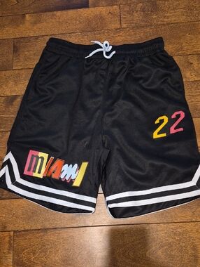 SHEIN Black Athletic Shorts with Yellow & Pink '22 Accent